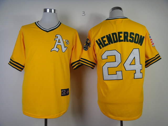 Men Oakland Athletics #24 Henderson Yellow Throwback MLB Jerseys